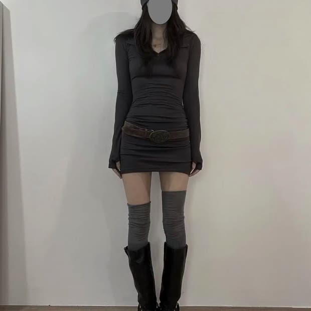 보헤미안서울 HOODED MINI DRESS, CHARCOAL