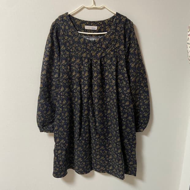 일본 빈티지 모리걸 하구미 잔꽃 미디 원피스