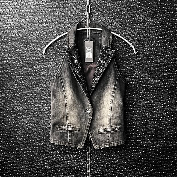 게스 데님 스팽글 베스트
