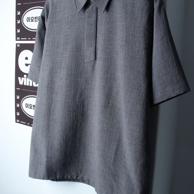 (M-XL) 일꼬르소 반팔 카라 티셔츠 그레이 스트링 무지-H32493