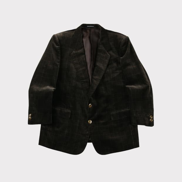 [L] 90's 입생로랑 체크 벨벳 자켓