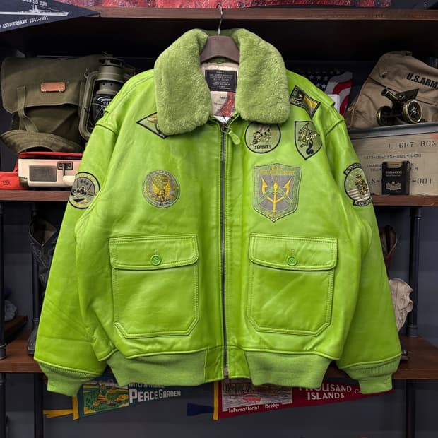 00s TOPGUN TYPE G-1 플라이트 레더 봄버자켓 그린 N526