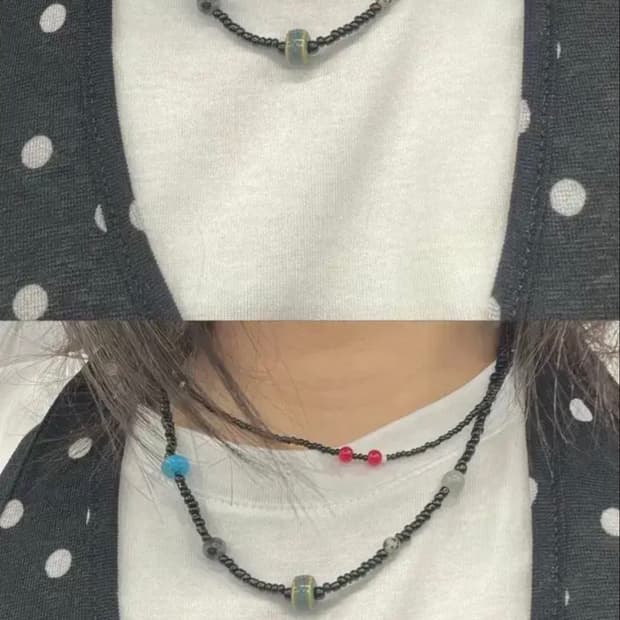 빈티지 비즈 블루 포인트 목걸이 / blue point necklace