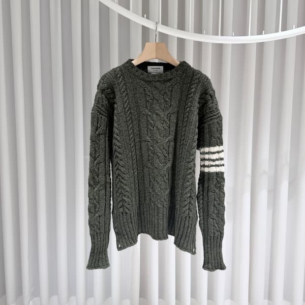 (A+/5) / 톰브라운 아란 사선완장 케이블 니트 다크 그린