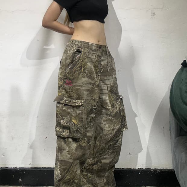 빈티지 카키 리얼트리 헌팅 대장급 카고 와이드 팬츠 L