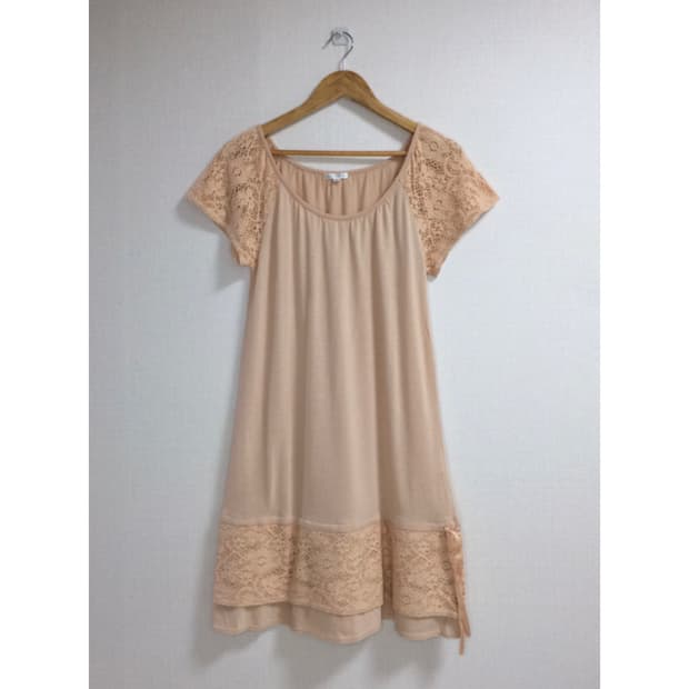 빈티지 핑크코랄 레이스 반팔 원피스