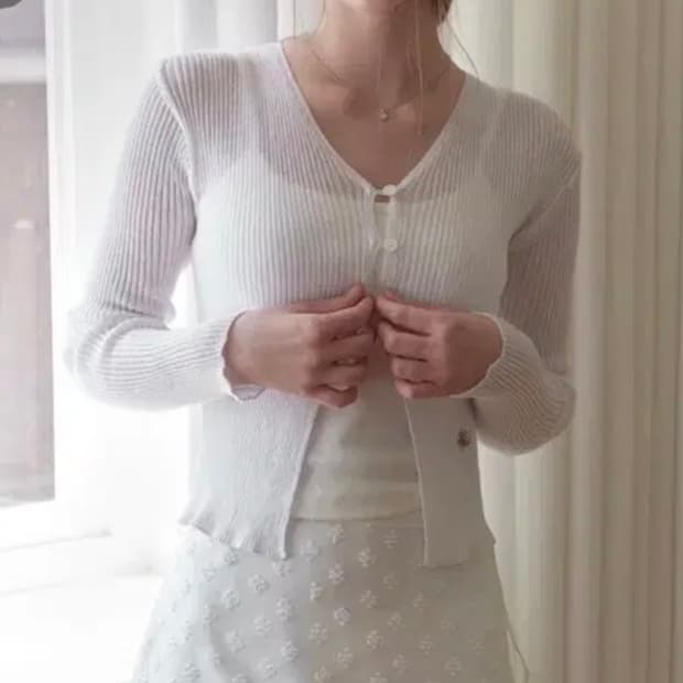 리엘 가디건 Linen 3 button cardigan 화이트