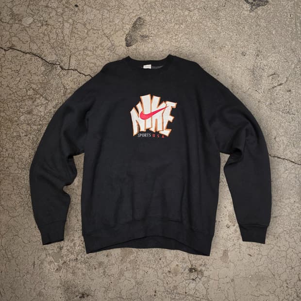 90s NIKE 스펠 아웃 로고 스우시 아플리케 크루넥 스웻셔츠