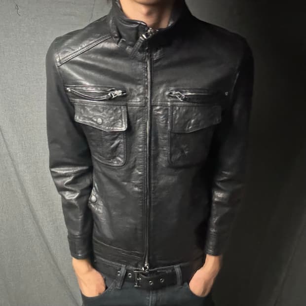 lamb skin pocket leather jacket