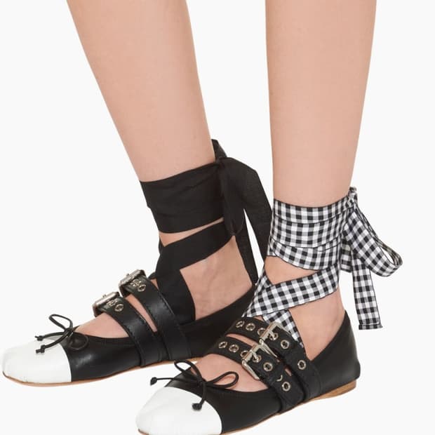 정품)급처3번정도신은!미우미우 가죽더블스트랩리본발레리나플랫슈즈메리제인구두