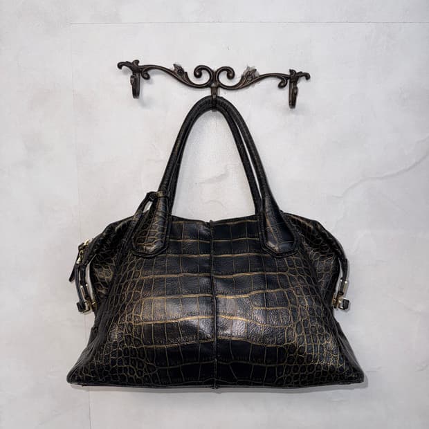 Morgan black gold python tote bag 