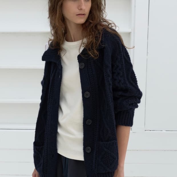 poszer 포저 케이블 니트 가디건 네이비