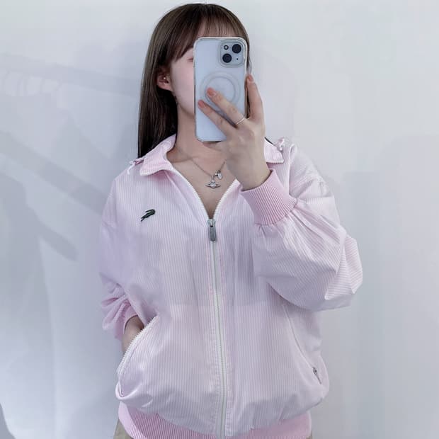 라코스테 90‘s 베이비핑크 스트라이프 블루종 자켓