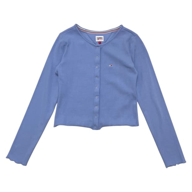 타미진스 Tommy Jeans 스카이블루 골지 스냅 크롭 긴팔 티셔츠 M