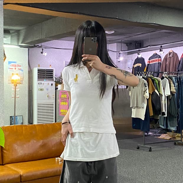 폴로 스포츠 랄프로렌 골드 빅포니 버튼 pk 화이트 카라넥티 B5443