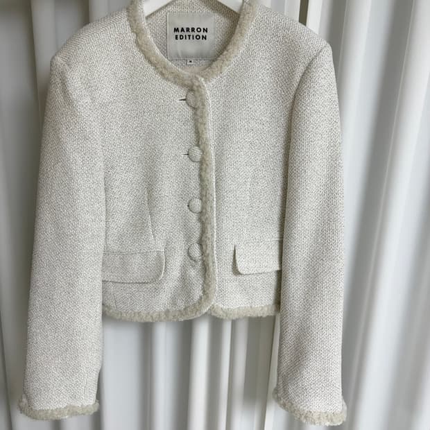 마론에디션 24 스프링 화이트 코튼 트위드 자켓
