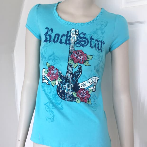 Y2k Rockstar Rose Print Top