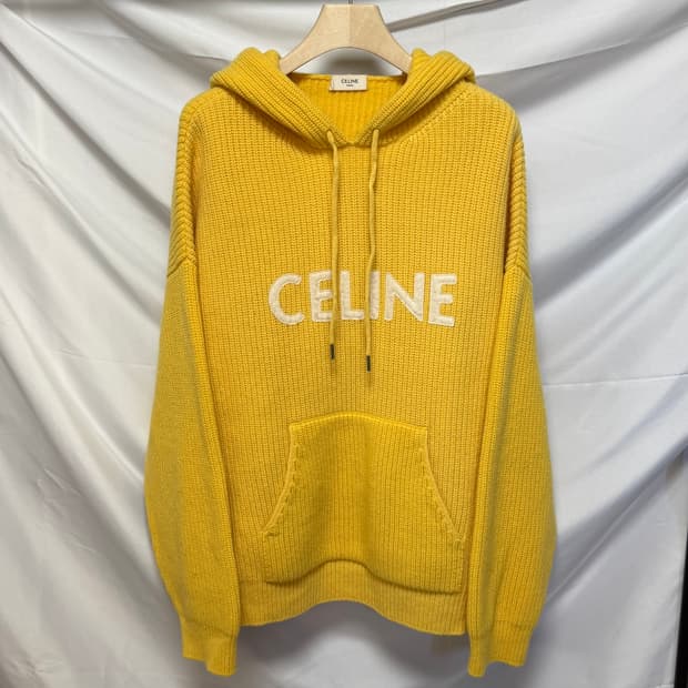 [S+급/M] 셀린느 리브드 울 니트 후드티 옐로우
