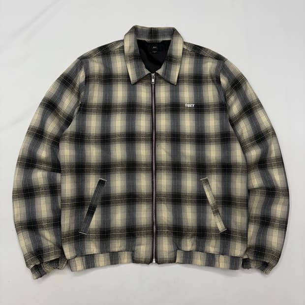 Obey 오베이 한정판 플란넬 체크 집업 블루종 자켓