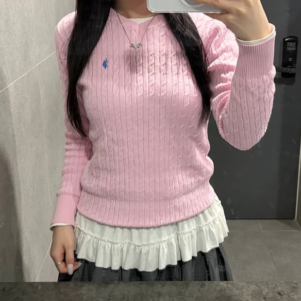 라떼갸루 오네갸루 빈티지 딸기우유 핑크 폴로니트