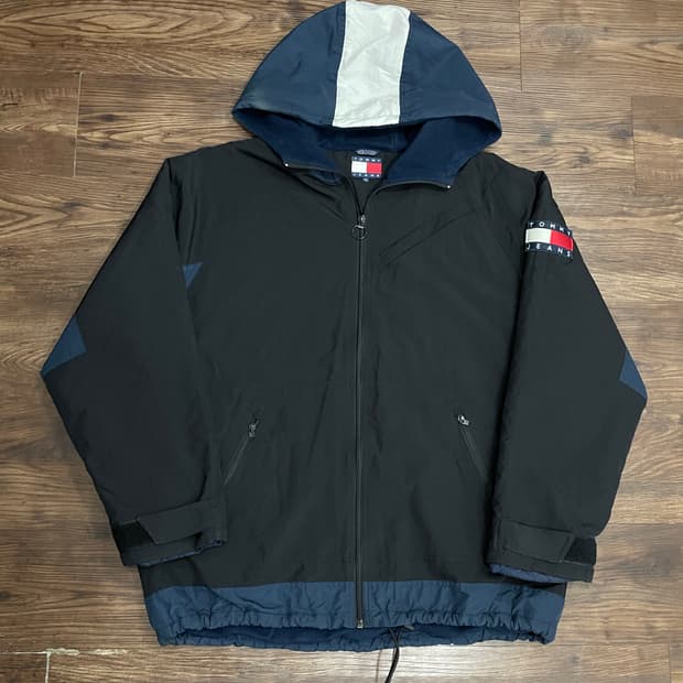 (유일매물) 90s 타미힐피거 빅플래그 나일론쉘 올드스쿨 자켓 블랙