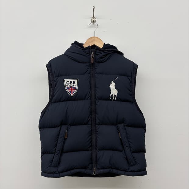 폴로 랄프로렌 빅포니 네이비 패딩 조끼 후드 XL