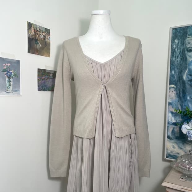 beige cubic button slim cardigan(size-S)
