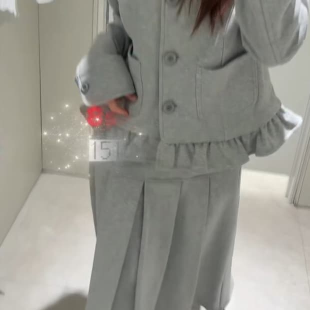 에잇세컨즈 둥근칼라 저지 재킷 저지 턱 스커트 그레이 코이세이오깔