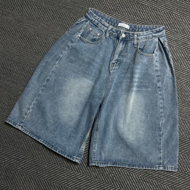 Beige soo 빈티지 워싱 데님 버뮤다 팬츠y 5242