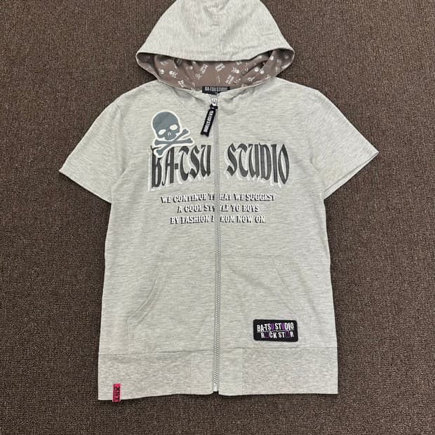 150)BA-TSU STUDIO y2k 스컬 패치 반팔 후드집업