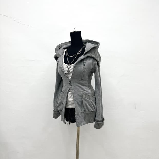 Y2K grey layerd hood jacket