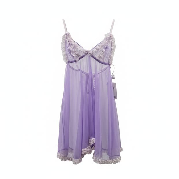 란제리 레이스 퍼플 보라 슬립 슬리브리스 1809