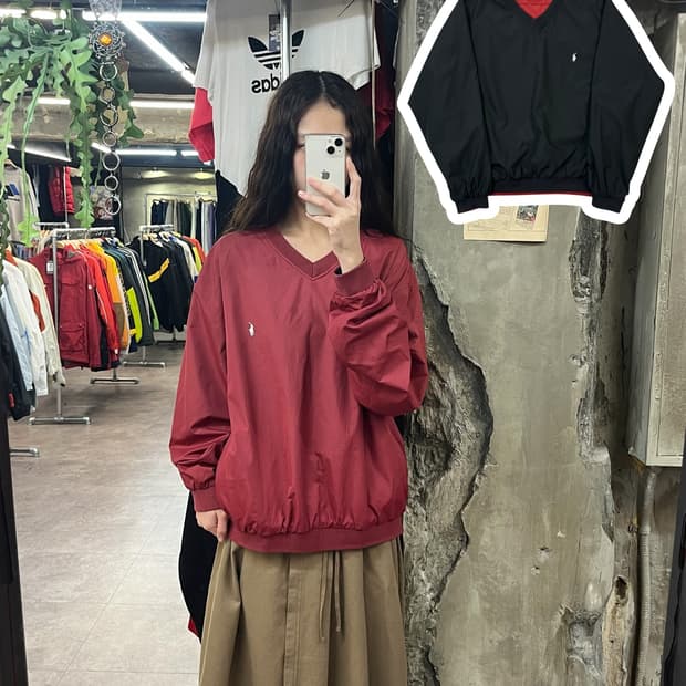 폴로 랄프로렌 USA 브이넥 리버시블 웜업 레드블랙 L  #csz1756