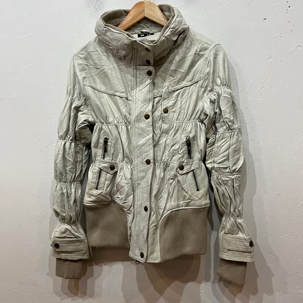 UNIT PLUS 양가죽 하이넥 셔링 자켓 우먼즈