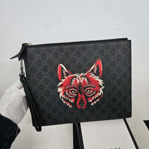 [보증서 정품] 구찌 레드울프 클러치백