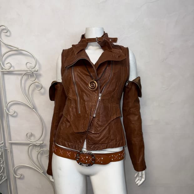 Brown lamb skin two ways buckle jacket 
