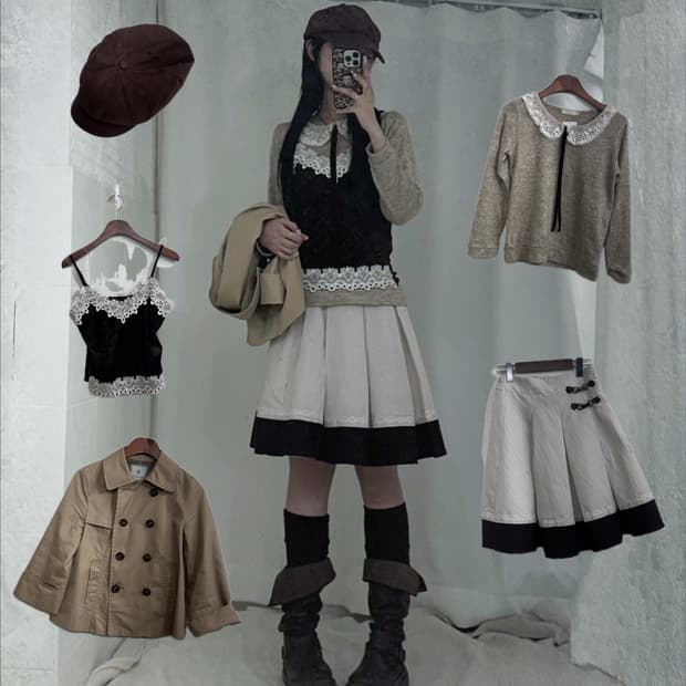 초코 브라운 니혼진 트렌치코트 코디세트 