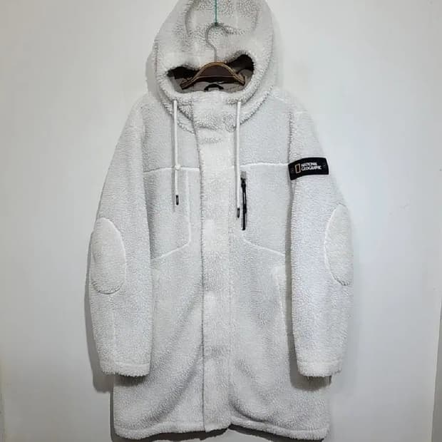 (L) 내셔널지오그래픽 후리스 롱점퍼 화이트 뽀글이 플리스 자켓 