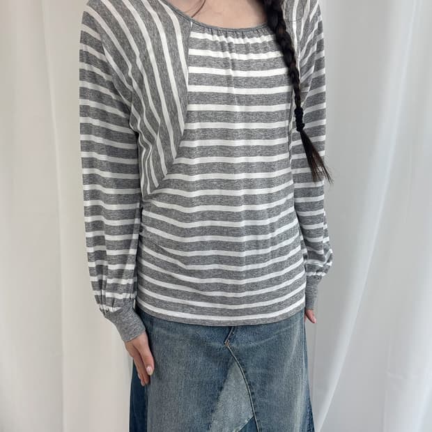 FAIRY SHADE 스트라이프 변형 긴팔 티