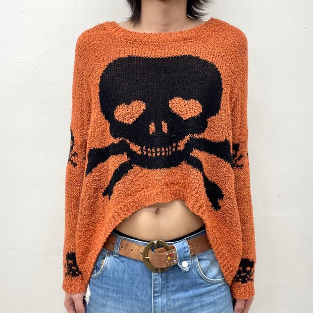 Big Skull Crop Orange Knit