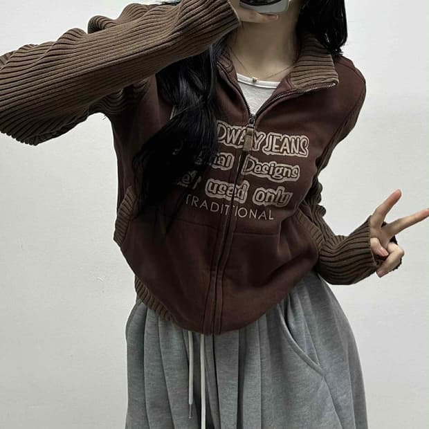 Get used 겟유즈드 진스 y2k 초코브라운  걸즈 니트 집업 희귀져