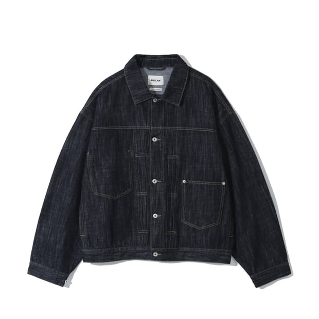 Pleated Wide Denim Jacket - Indigo