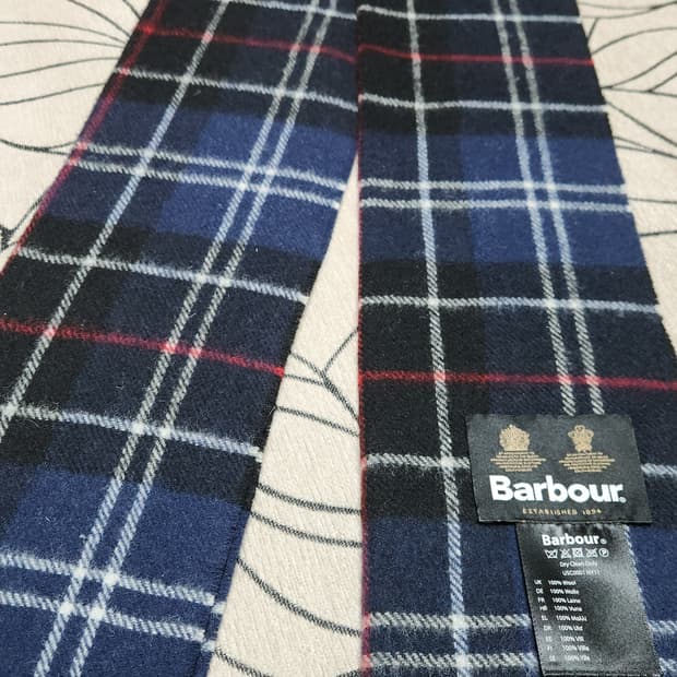 바버 네이비 타탄체크 램스울 목도리 머플러