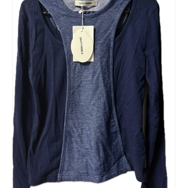 (새상품) 솔티페블 데님 져지 믹스 탑