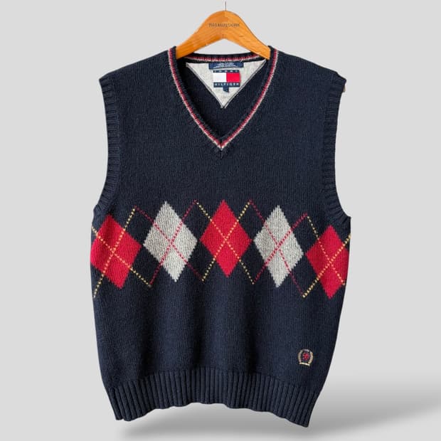 (L)타미힐피거 아가일 니트 조끼