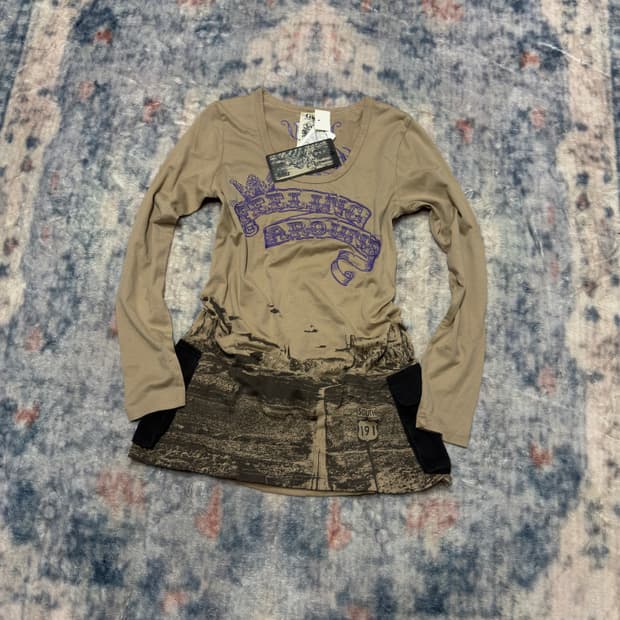 Glitz y2k beige cargo pocket cut sew