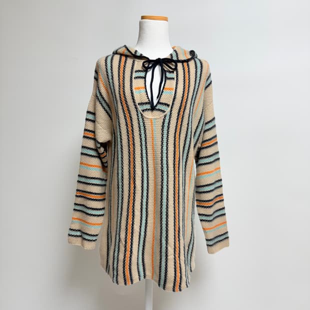 [캐시미어 100%] 스트라이프 후드 롱니트 LL