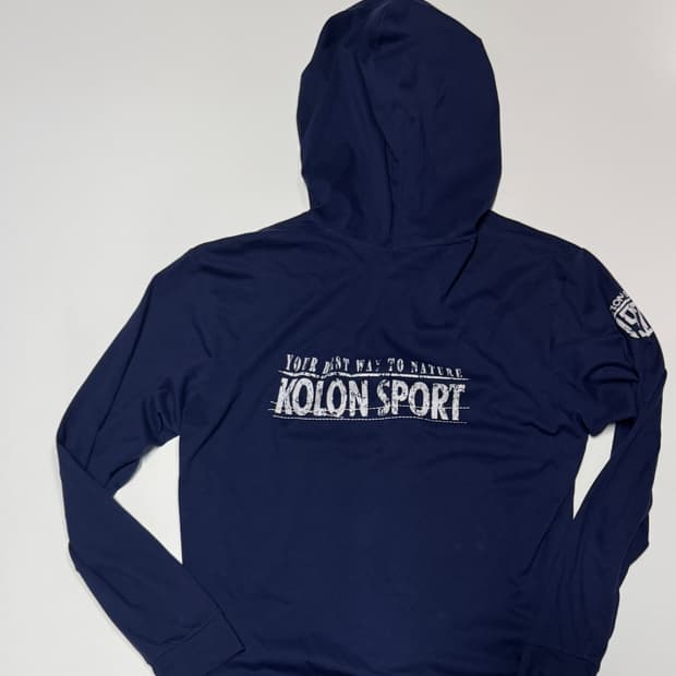 코오롱스포츠 뒷 프린팅 기능성 후드티 Xl 네이비