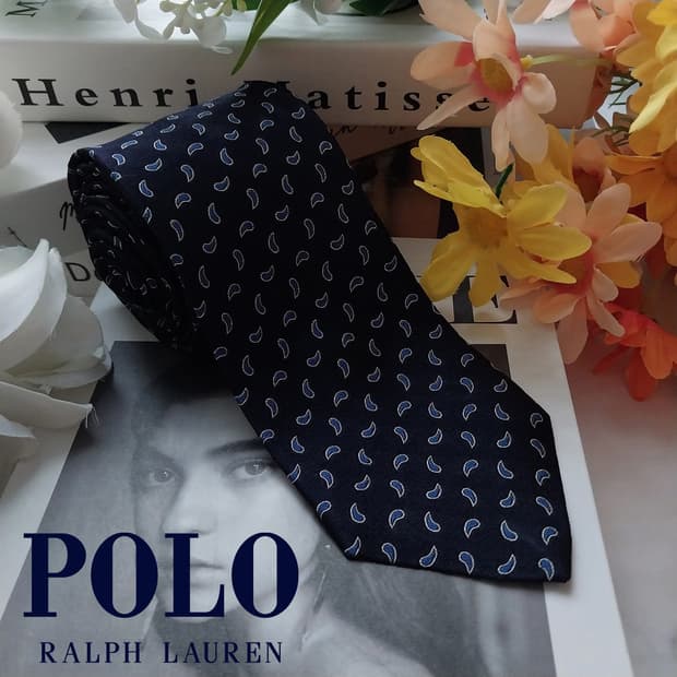 폴로 랄프로렌 실크 네이비 페이즐리 넥타이 7.1cm A+등급 K1675