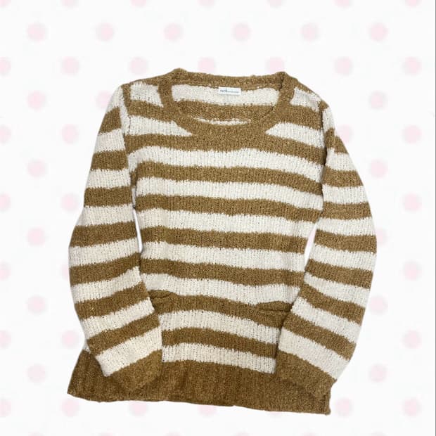 빈티지 earth music 어스뮤직 라떼갸루 브라운 스트라이프 니트